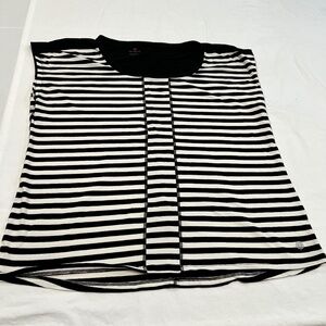 Talbots Top XL Black and White Striped Nautical Boatneck Cap Sleeves